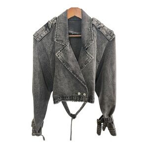 Rare Vintage Black Acid Wash Distressed Denim Bomber Jacket